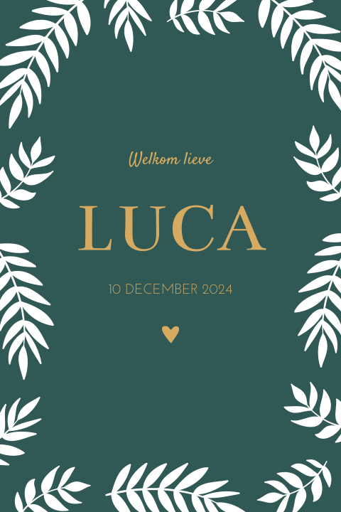 Tuinbord geboortekaartje Luca groen botanisch