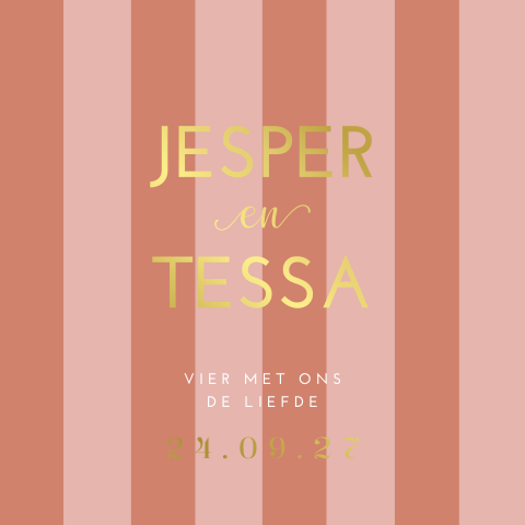 Trouwkaart modern strepen terracotta goudfolie