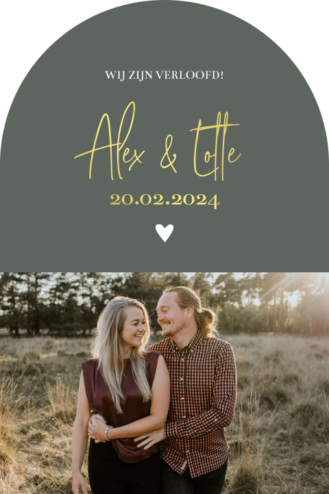 Verlovingskaart boogvorm foto loveshoot goudfolie