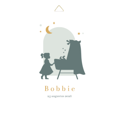 Tegeltje geboortekaartje Bobbie wieg silhouet