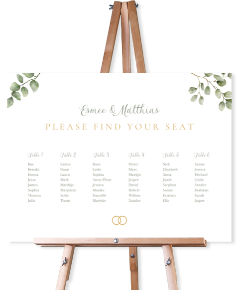 Tafelschikking bord bruiloft Eucalyptus Elegance