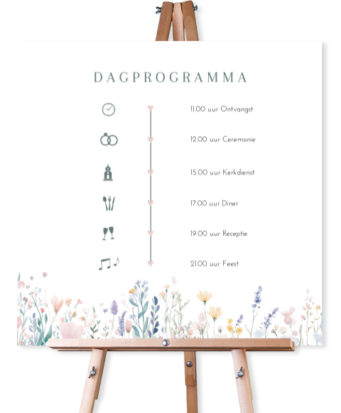 Programmabord bruiloft Blooming Love