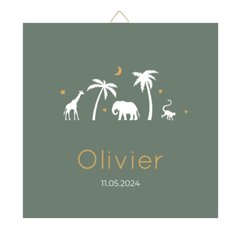 Tegeltje geboortekaartje Olivier groen tropische dieren