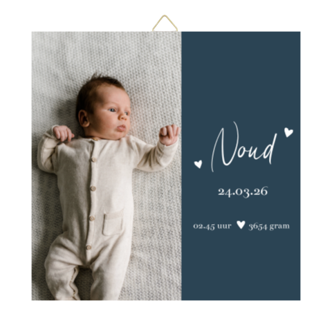 Tegeltje geboortekaartje Noud blauw foto 