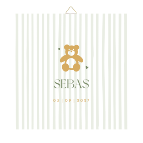 Tegeltje geboortekaartje Sebas streepjes beertje