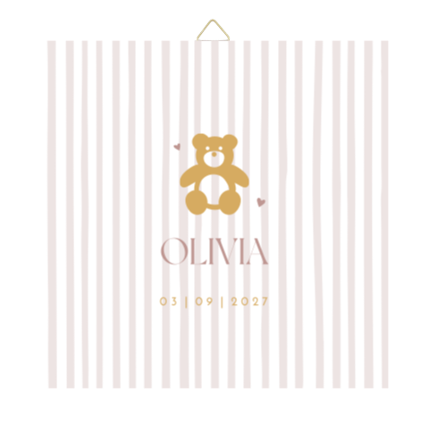 Tegeltje geboortekaartje Olivia streepjes beertje
