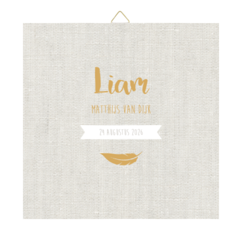 Tegeltje geboortekaartje Liam linnen 