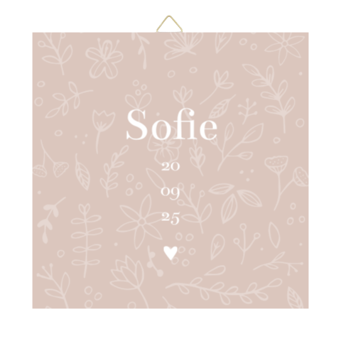 Tegeltje geboortekaartje Sofie oudroze bloemen