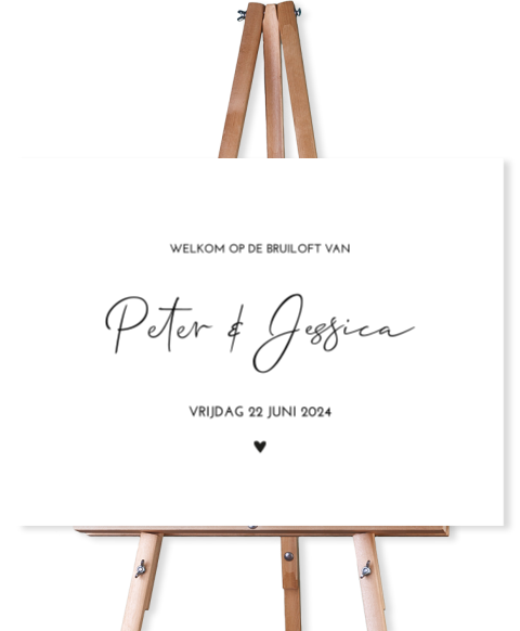 Welkomstbord bruiloft wit zwart sierlijk