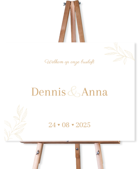 Welkomstbord bruiloft klassiek blaadjes beige