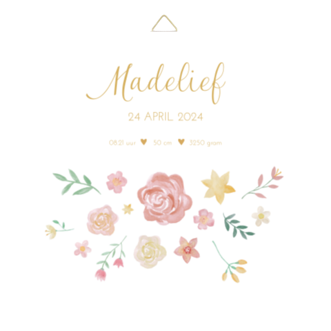 Tegeltje geboortekaartje Madelief bloemen