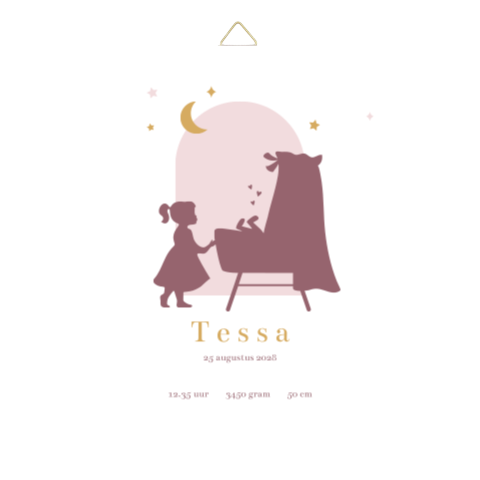 Tegeltje geboortekaartje Tessa wieg silhouet