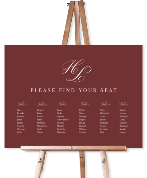 Tafelschikking bord bruiloft Classic Burgundy