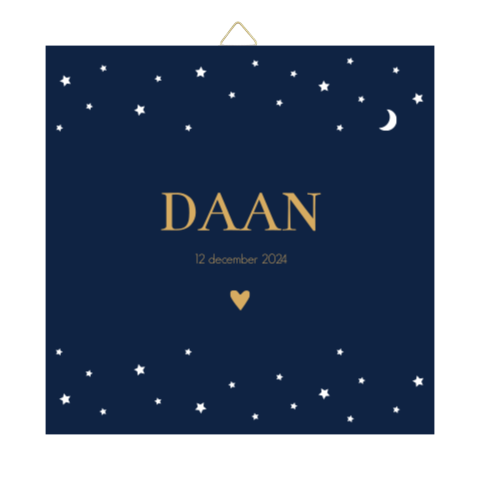 Tegeltje geboortekaartje Daan donkerblauw sterrenhemel