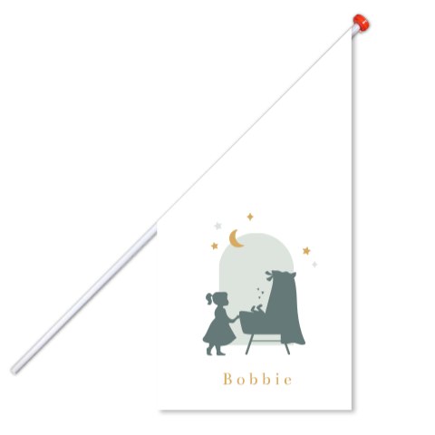 Geboortevlag klein geboortekaartje Bobbie groen wieg silhouet