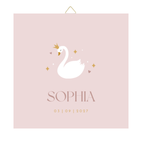 Tegeltje geboortekaartje Sophia roze zwaan