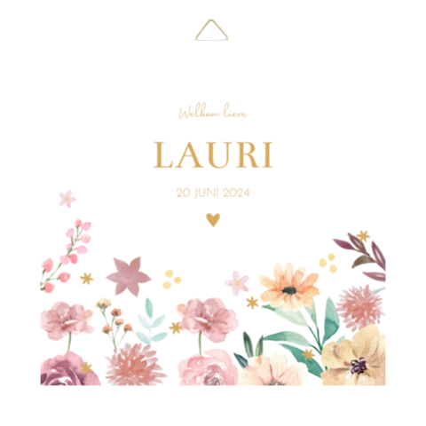 Tegeltje geboortekaartje Lauri bloemen