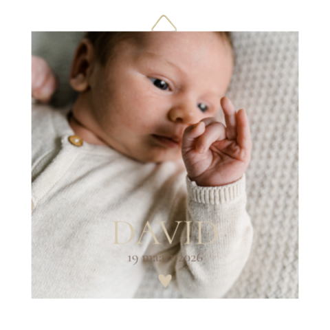 Tegeltje geboortekaartje David foto beige