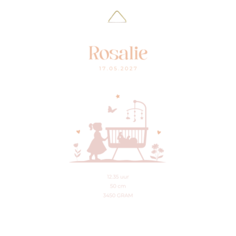 Tegeltje geboortekaartje Rosalie wieg silhouet