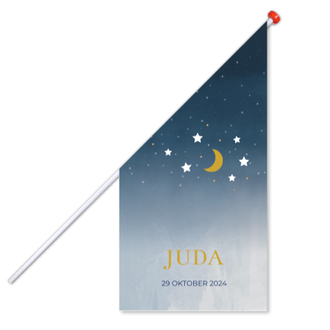 Geboortevlag klein geboortekaartje Juda blauw maan sterren