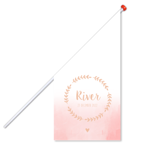 Geboortevlag klein geboortekaartje River roze watercolor olijftakjes