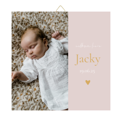 Tegeltje geboortekaartje Jacky roze foto