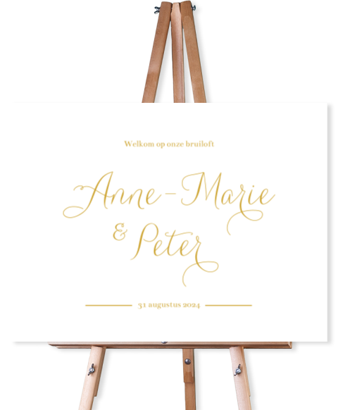 Welkomstbord bruiloft wit goud sierlijk