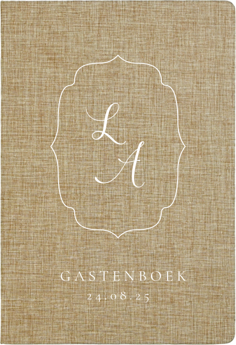 Gastenboek bruiloft linnen kaft trouwlogo wit