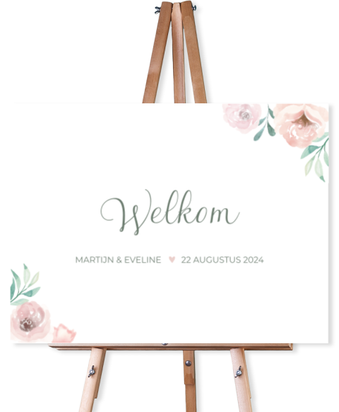 Welkomstbord bruiloft bloemen watercolor romantisch