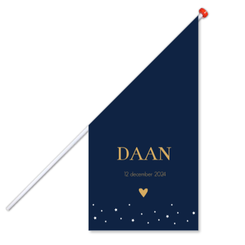 Geboortevlag klein geboortekaartje Daan donkerblauw sterrenhemel