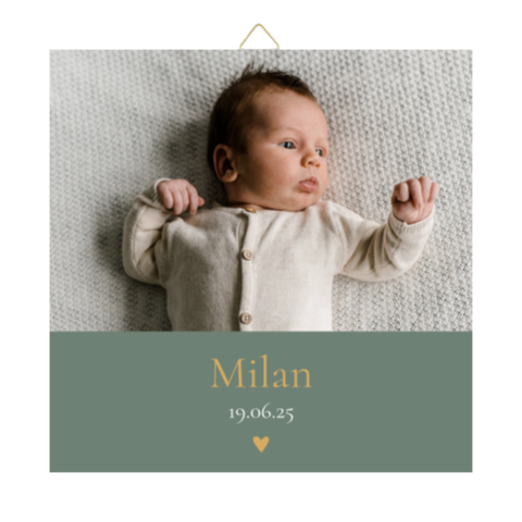 Tegeltje geboortekaartje Milan labelkaart groen