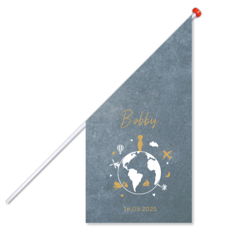 Geboortevlag klein geboortekaartje Bobby velvet blauw wereldbol