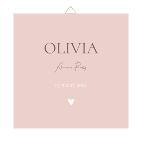 Tegeltje geboortekaartje Olivia boogvorm roze