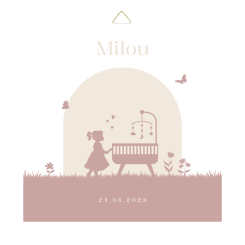 Tegeltje geboortekaartje Milou wieg silhouet
