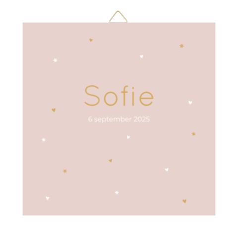 Tegeltje geboortekaartje Sofie roze hartjes