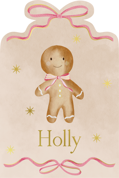 Schattig Geboortekaartje Gingerbread Poppetje Roze Goud Strikvorm