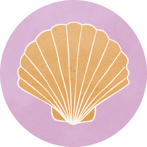 Sluitsticker Oranje Schelp Lila Achtergrond