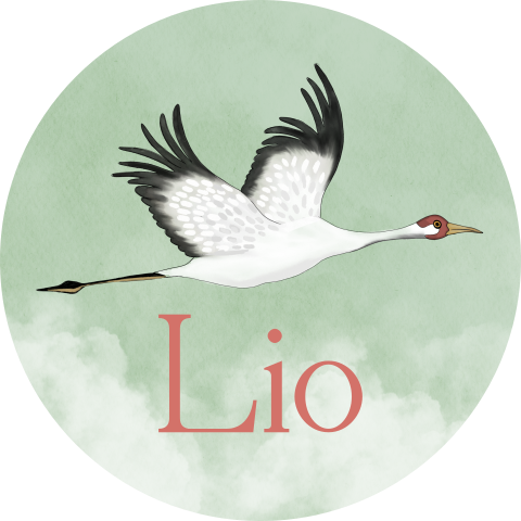 Sticker Kraanvogel Groen Wolken Achtergrond