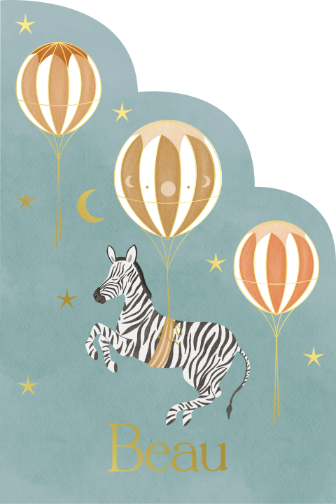Geboortekaartje Unieke Vorm Zebra Luchtballonnen Blauw