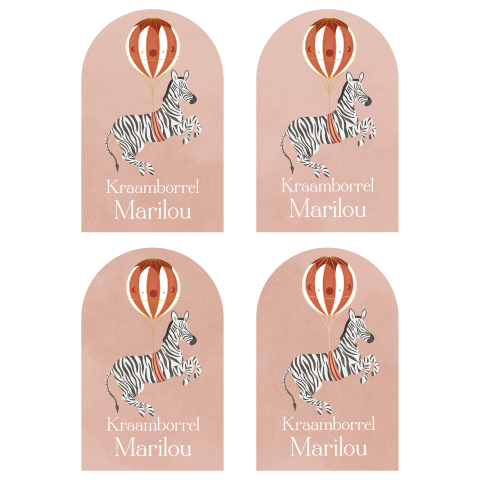 Kraamborrel Kaartje Luchtballon Zebra Roze