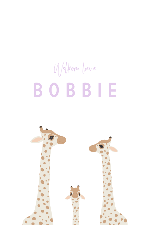 Geboortekaartje Giraffen Familie Lila