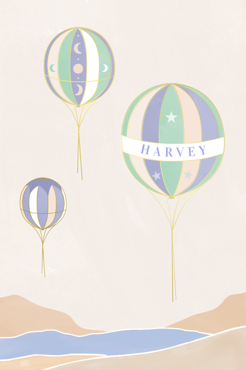 Dubbel Geboortekaartje Luchtballonnen met Goudfolie Blauw / Groen
