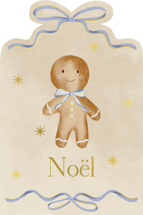 Schattig Geboortekaartje Gingerbread Poppetje Blauw Goud Strikvorm