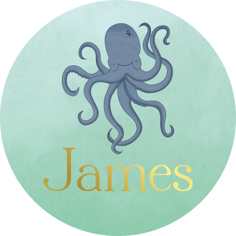 Sticker Zeethema Ocotopus Groen Blauwe Achtergrond Naam Goudfolie