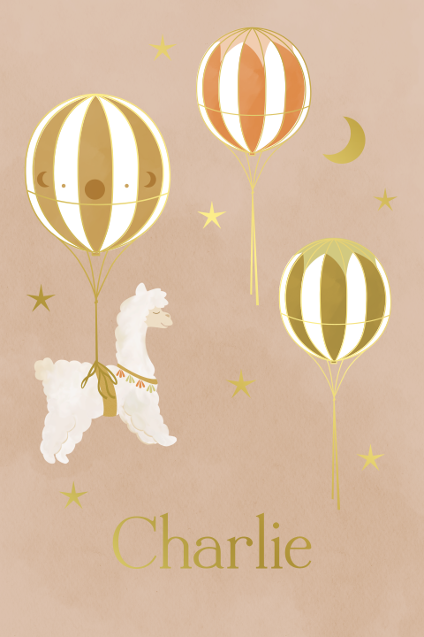 Geboortekaartje Lama Luchtballonnen Beige