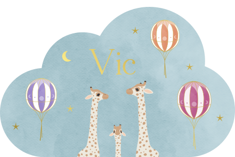 Wolk Geboortekaartje Giraffen familie met Luchtballonnen