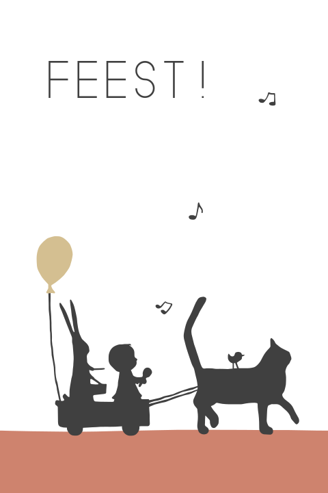 Kraamfeest kaart silhouet kat muziek