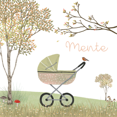 Tegeltje Vintage kinderwagen roze herfst