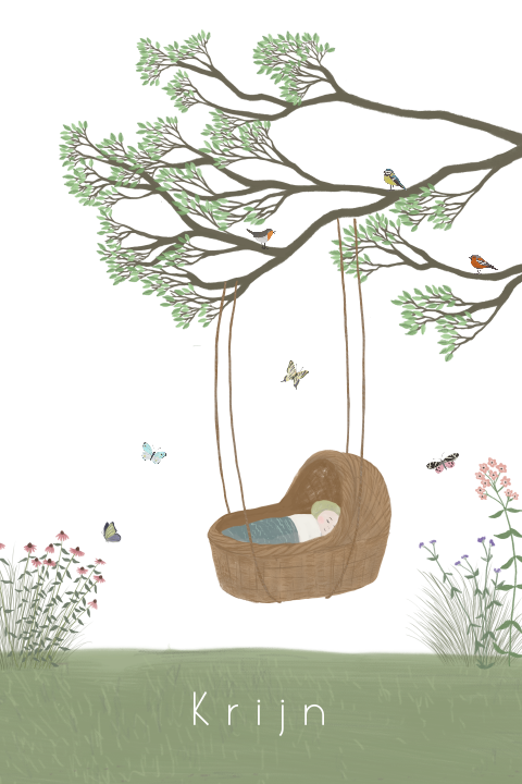 Poster Rieten mandje bloemenweide vlinders