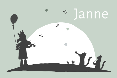 Geboortekaartje silhouet fanfare zus poezen muziek
